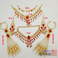 Ethnic Indian Belly Dance Jewelry Set with Headpiece, Necklace, Bracelet, Earrings, and Finger Nails