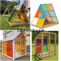 Kids Outdoor Colorful Light and Shadow Wooden Playhouse Kindergarten Science Experiment Art Exploration Role Play Leisure House