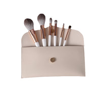 6-Piece Platinum Makeup Brush Set with Wooden Handles & Synthetic Fibers