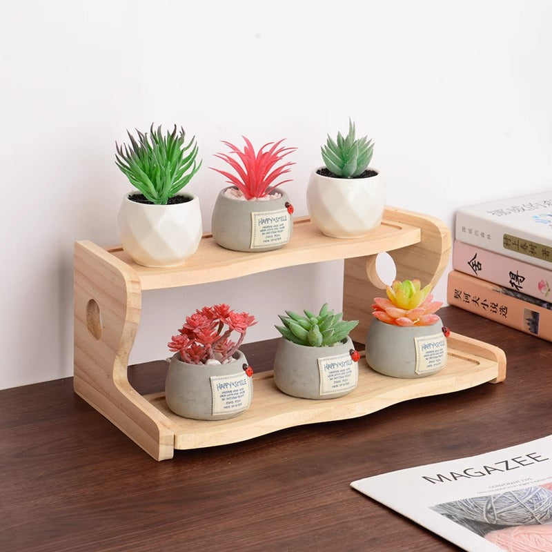 Solid Wood Desktop Organizer Shelf Multi-layer Storage for Office Desk Art Supplies Cosmetics Display
