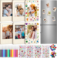 DIY Unfinished Wooden Magnetic Photo Frame Kit with Watercolor Pens and Stickers