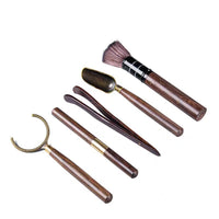 Ebony Tea Ceremony Utensil Set - 5-Piece Tea Scoop, Cup Fork, Needle, Brush