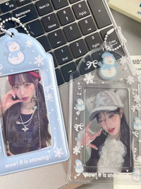 Cute Snowman PVC Card Holder for ID, Bus, and K-Pop Photocards with Lanyard