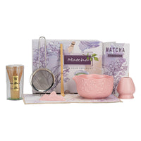 Embossed Cherry Blossom Ceramic Matcha Bowl Set with Spout - 7 Pieces
