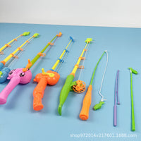Kids Magnetic Fishing Rod Toy Retractable Hand-Crank Thickened Plastic Fishing Pole