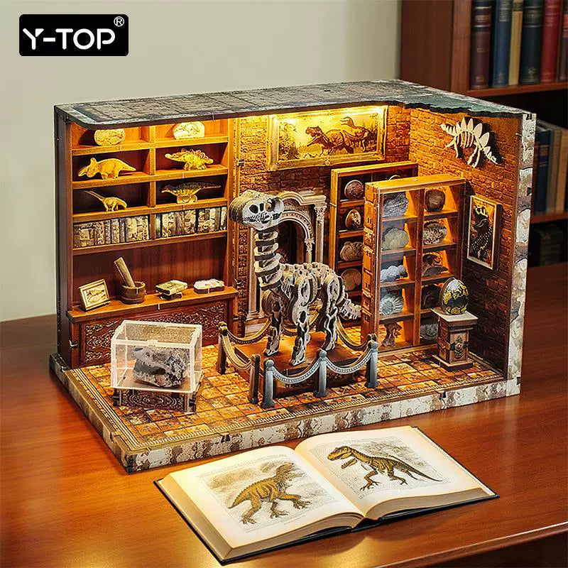 DIY Miniature Wooden Book Nook Model Kit - Dinosaur Research Institute 3D Puzzle