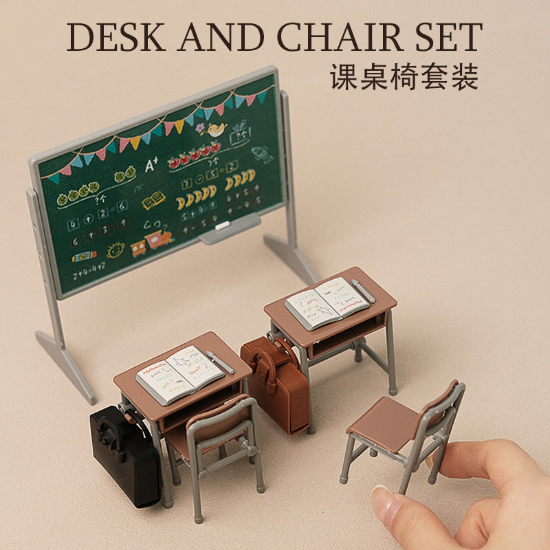 1:12 Dollhouse Miniature School Classroom Desk Blackboard Backpack Set