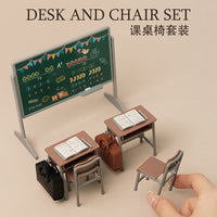 1:12 Dollhouse Miniature School Classroom Desk Blackboard Backpack Set