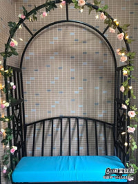 European Garden Iron Arch with Bench, Climbing Plant Trellis, Patio Rose Arbor