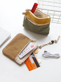 Japanese Style Canvas Multi-layer Coin Purse with Zipper, Mini Wallet, Card Holder, Key Bag