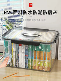 Stackable Clear Plastic Storage Box with Lid for Books and Home Organization