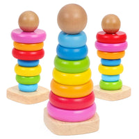 Wooden Rainbow Stacking Toy for Babies and Toddlers, Educational Teether for Early Learning