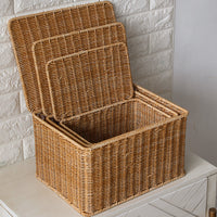 Woven Rattan-Style Storage Box with Lid for Clothes and Home Organization
