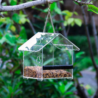 Outdoor Hanging Acrylic Bird Feeder for Wild Birds - Transparent Pet Bird Feeding Station