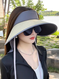 Women's Summer Sun Visor Hat with Wide Brim and Detachable Neck Flap, Foldable UV Protection