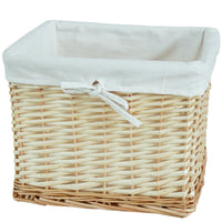 Woven Rattan Storage Basket with Cotton Linen Lining for Desktop Organization