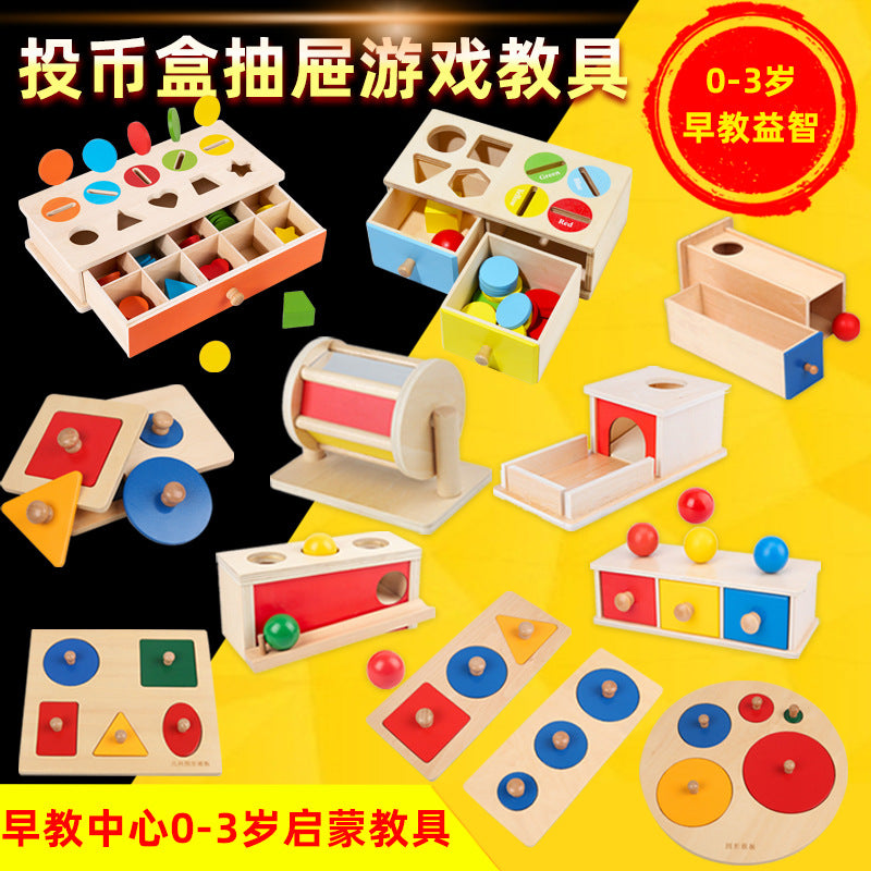 Montessori Wooden Coin Box and Shape Matching Educational Toy for Toddlers 0-3 Years