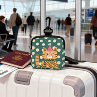 Cute Cat Print Polyester Coin Purse Water-Resistant Zipper Pouch Multi-functional Mini Earphone Bag