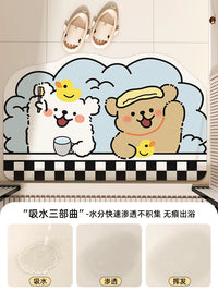 Cartoon Diatomaceous Earth Bath Mat Quick Dry Non-Slip Absorbent Bathroom Floor Mat