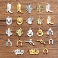 Western Cowboy Charm Alloy Pendants for DIY Jewelry Making - Boots, Cactus, Hat, Gun Designs
