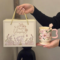 Ins Retro Floral Ceramic Mug with Gift Box, 380ml