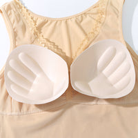 Women's Long Ice Silk Shapewear Camisole with Built-in Bra and Lace Trim