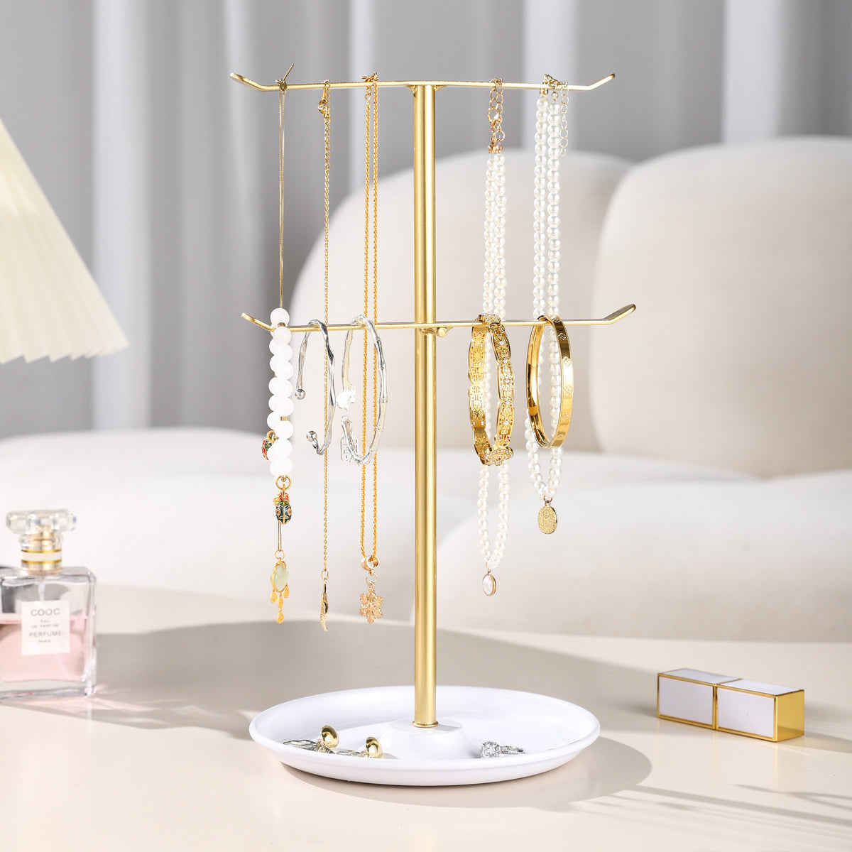 2-Tier Metal Jewelry Organizer Stand for Bracelets, Necklaces, Sunglasses, and Headbands
