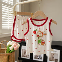 Kids' Tencel Sleeveless Pajama Set - Breathable Cartoon Vest & Shorts for Summer