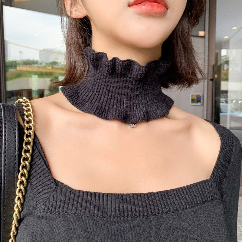 Women's Winter Knitted Scarf Neck Warmer with Ruffled Edge - Thin, Warm, and Versatile Head Cover