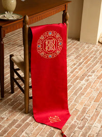 Red Wedding Table Runner with Double Happiness Character for Engagement and Celebration Decor