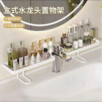 Luxury No-Drill Bathroom Faucet Storage Rack with Drainage for Vanity