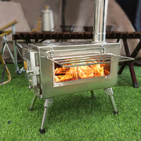 Portable Outdoor Tent Wood Stove with Large Viewing Window for Camping Heating