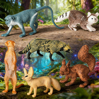 Realistic Mini Forest Animal Figurines Set for Kids - Squirrel, Fennec Fox, Meerkat, Raccoon, Monkey, Civet