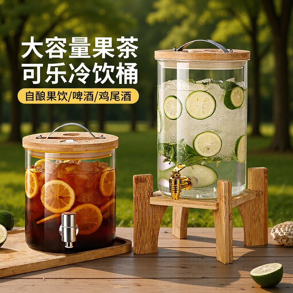 Large Capacity Borosilicate Glass Beverage Dispenser with Spigot for Home & Commercial Use