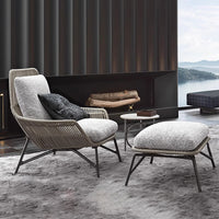 Outdoor Wicker Rattan Rope Weave Patio Bistro Set with Coffee Table and Single Sofa Chairs