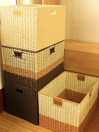 Large Woven Storage Basket with Liner, Imitation Rattan Organizer for Clothes and Sundries