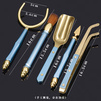 Brass Tea Ceremony Utensil Set with Wooden Handles - 6-Piece Kung Fu Tea Accessories