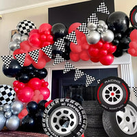 Racing Car Balloon Arch Kit with Tire and Checkered Flag Balloons for Birthday Party Decorations