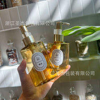 Golden Flat Shoulder Round PET Bottle with Pump Dispenser for Skincare and Cosmetics