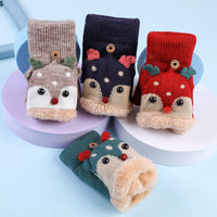 Christmas Flip-Top Half-Finger Gloves for Adults and Kids, Plush Lined Warm Winter Mittens