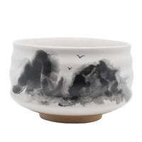 Hand-Painted Ceramic Matcha Bowl with Glazed Landscape Design, Japanese Zen Style