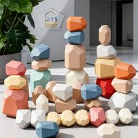 Wooden Stacking Stones Educational Toy for Kids, Colorful Balancing Blocks Game