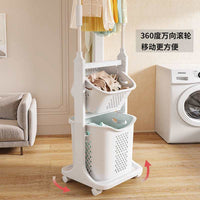 Laundry Hamper Rack with Garment Hanger and Storage Shelves