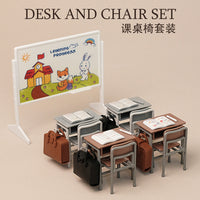 1:12 Dollhouse Miniature School Classroom Desk Blackboard Backpack Set