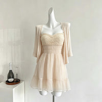 Korean Style Sequin Mesh Camisole Dress with A-Line Skirt Set