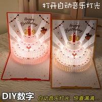 3D Pop-Up Musical Birthday Card with Lights and Recording Function, Foldable Cake Design, Premium Gift Card with Envelope