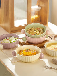 Ceramic Dual-Handle Bowl for Air Fryer, Oven, Microwave, Salad, and Steaming - 500ml High Temperature Resistant