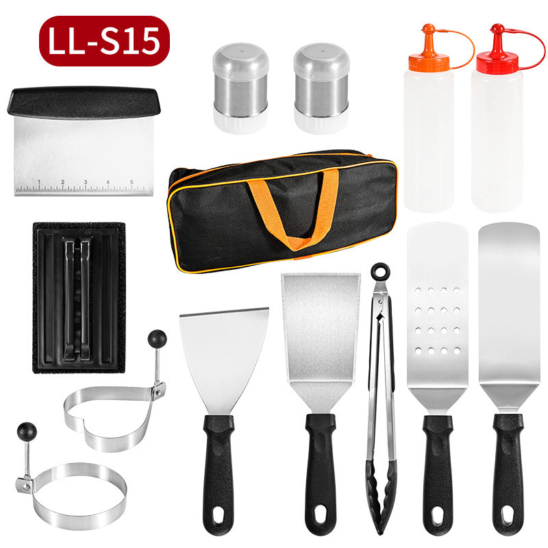 Stainless Steel BBQ Grill Tool Set Outdoor Cooking Utensil Kit Spatula Steak Flipper Teppanyaki