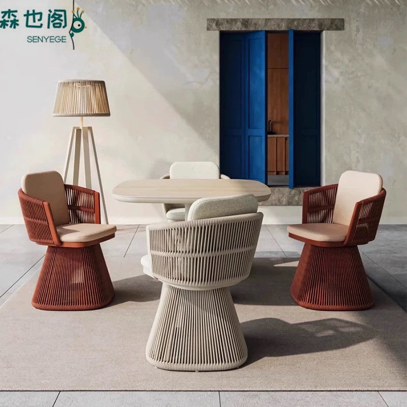 Outdoor Patio Leisure Table and Chair Set for Villa Hotel Terrace Garden, Rotatable Single Chair Three-Piece Set