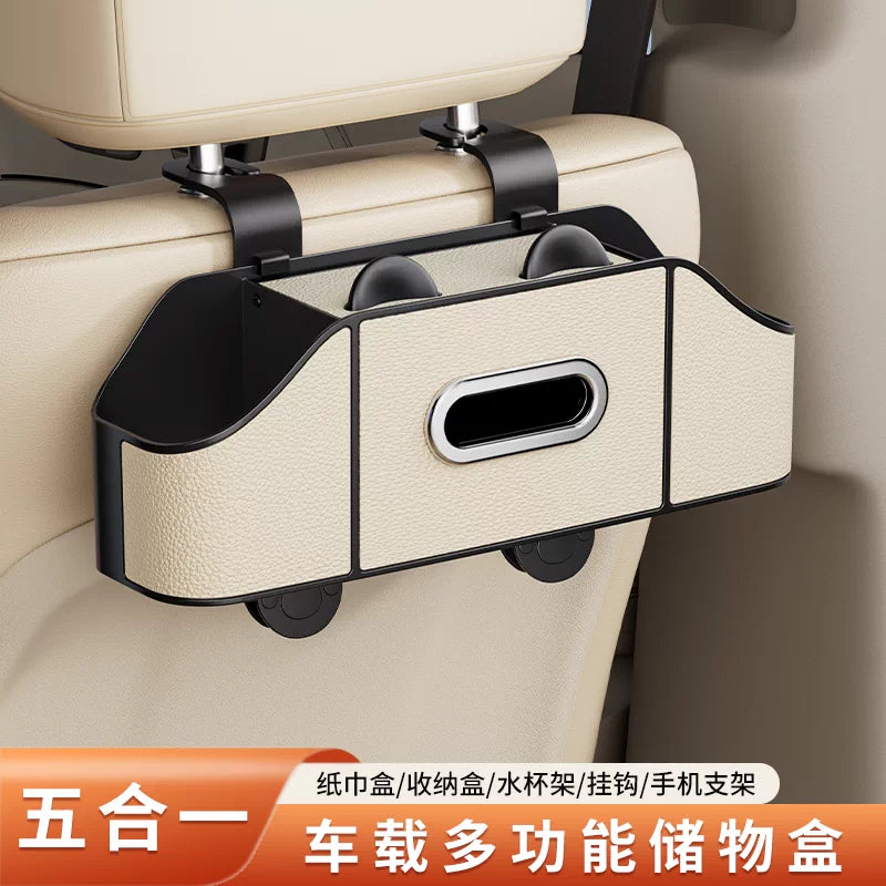 Car Seat Back Organizer with Tissue Box and Cup Holder, Multi-functional Vehicle Storage for Rear Seat